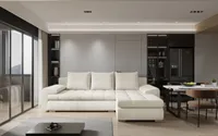 Sofa w kształcie L TOMI narożnik, tkanina Abriamo, wiele kolorów Ecru Prawostronny