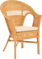 KRINES HOME Stapelbarer Rattansessel mit Sitzpolster Korbsessel aus echtem Rattan im Landhaus Stil (Honig)