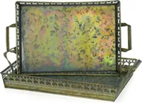 Tablett Serviertablett Metalltablett Set Metall Shabby Landhausstil Antik Stil