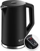 BALTER Edelstahl Wasserkocher mit Temperatureinstellung, 40°C-100°C, Doppelwand, BPA frei, leise & kabellos, Teekocher mit Temperaturwahl, schwarz