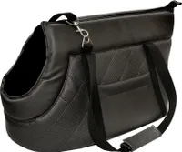 Transporttasche für Hunde und Katzen | Schultertasche für Haustiere mit Gummiband mit Karabiner | bis 12 kg | Material: Kunstleder | Größe: L | Farbe: Schwarz