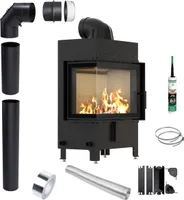 KRATKI LUCY Kamineinsatz links 12 kW Ø 200 Ökodesign Montagesatz