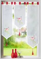 heimtexland ® Scheibengardine Set 3-tlg Lamellen Gardine Voile Rosen Bestickt Rot Typ672