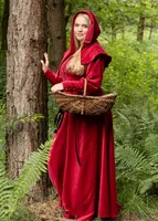Cotehardie Isabell aus Samt, Mittelalterkleid, rot - Mittelalter Wikinger LARP Kleid Mittelalterkleidung Kostüm Damen Größe: XL