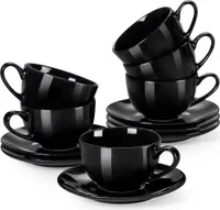 Tassen Set Porzellan, LOVECASA 6-teilige Kaffeetassen mit 6-teilige Untertassen für 6 Personen, Teetassen, Cappuccinotassen, Espressotassen Set