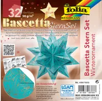 folia 404/1515 - Bastelset Bascetta Stern Winterornament türkis/kupfer, 32 Blatt, 15 x 15 cm, fertige Größe des Papiersterns ca. 20 cm, mit ausführlicher Anleitung - ideal zur zeitlosen Dekoration