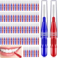 100 Stück Interdentalbürsten Zahnstocher Dentalbürsten Zwischenraum Zahnbürste Zahnzwischenraumbürsten Interdentalbürste Zahnseide Zahnstocher Reiniger Zahnreinigung Werkzeug (Rot & Blau)
