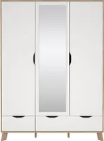 Ikast Kleiderschrank 201x148x58cm, 2 Türen, 1 Spiegeltür, 2 Schubladen Eichen-Nachbildung, weiß.