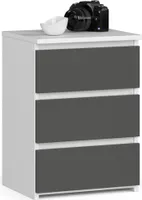 Nachttisch AKORD CL3 in der Farbe Weiß mit 3 Schubladen Front Graphitgrau B40 x H57 x T35 cm