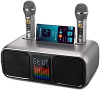 Karaoke Maschine Party Speaker mit 2 Wireless Microphones, Karaoke Lautsprecher mit Touch-Screen, LED Light und Telefonständer, Karaoke Speaker Kinder