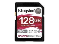 Kingston Technology 128GB Canvas React Plus SDXC UHS-II 280R/100W U3 V60 for Full HD/4K - 128GB, SDXC, Klasse 10, UHS-II, 280 MB/s, 100 MB/s, Schwarz | SDR2V6/128GB