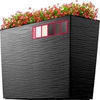 KADAX Blumenkasten aus Kunststoff "Sorbo", Blumentopf mit Bewässerungsbändern, mit Einsatz, Ritzmuster, 56 cm, Schwarz