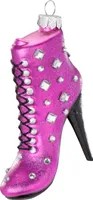 Christbaumschmuck Glas Damen Stiefelette mit Strassen 10.5cm pink