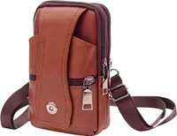 Männer Outdoor Kunstleder Gürtel Gürteltasche Handy Kartenhalter Hülle Tasche Deep Coffee