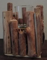 Schöner Kerzenständer Teelichthalter natur Holz und Glas