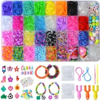 1600+ Flechtband-Set, 36 Fächer buntes Gummiband-Armband-Set, DIY elastisches Flechtband, Kinderarmbänder, Basteln mit Perlenhaken, Anhängern, Aufbewa