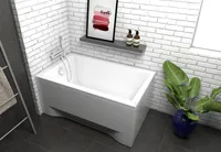 ECOLAM Badewanne C-Polimat kleine Wanne Rechteck Acryl weiß 120x70 cm Schürze Ablaufgarnitur Automatik Füße Silikon GRATIS Komplett-Set