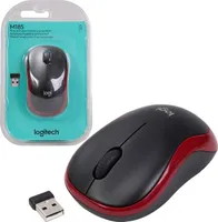 Logitech M185 - obojručný - optický - bezdrôtový RF - 1000 DPI - čierny - červený