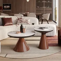 GISELLE 2in1 Couchtisch Helles Nussbaumholz / weißer Marmor