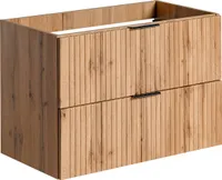 "Závěsná koupelnová skříňka pod umyvadlo s drážkovaným čelem a dvěma zásuvkami, model 'Adriel', 80 cm, v barvě dub wotan."
