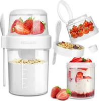 Müslibecher To Go, Jogurtbecher mit Löffel für Unterwegs, 310ML+560ML Auslaufsicherer Joghurt Becher, Lunchbox (Weiß)