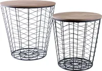 Runde Beistelltische aus Holz und Metall (2er-Set)