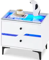 CLIPOP Nachttisch,60x40x53cm Nachtschrank，Glasplatte Beistelltisch,Nachtkommode mit LED-Beleuchtung