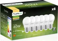 LUMILED LED žiarovky E27 P45 5W nahrádzajú 40W žiarovku 6 kusov 470lm 3000K teplá biela 180° 230V žiarovka