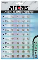 ARCAS 12794000 Sada knoflíkových baterií (8x alkalické baterie AG1/AG3/AG4/AG13, 4x AG5/AG12, blistr po 40 kusech)