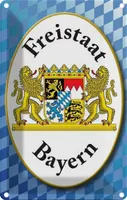 vianmo Kovový nápis 12x18 cm Freistaat Bayern Wappen