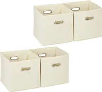 relaxdays 4 x Aufbewahrungsbox Stoff beige