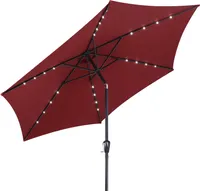 KINGSLEEVE® Sonnenschirm LED Beleuchtung UV Schutz 80+ Solar Schutzhülle 270cm Groß Kurbel Knickbar Balkon Terrasse Gartenschirm Marktschirm Rot