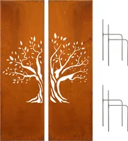D&L Lasertec Edelrost Garten 2er Set Sichtschutzwand Metall 160x50 cm Baum inklusive Bodenanker