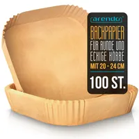 Arendo Backpapier für Heißluftfritteuse, quadratisch, 4,7 - 7,5 L, 20 x 20 x 4,5 cm, antihaft, ungebleicht, für Ninja Airfryer AF300EU & AF400EU, 100 Stück