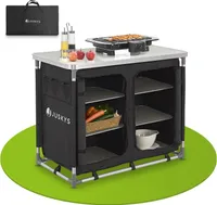 Juskys Campingküche faltbar mit Tragetasche - Outdoor Camping Küche Campingschrank klappbar - faltbare Küchenbox - Schwarz
