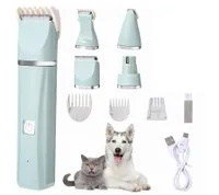 Hunde Katzen Schermaschine, 4 in 1 Hundeschermaschine Profi Schermaschine Elektrisches Tierhaarschneider Set Hundepfotentrimmer mit 4 Trimmerköpfen