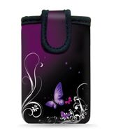 wortek Universal Designer Handy Smartphone Tasche Neopren für Smartphones bis 4,3" - Ranke Schmetterling Schwarz Lila