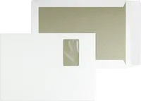 100 Papprückwandtaschen Weiß 229x324 mm (DIN C4) mit Haftklebung