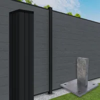 HEXIM Gartenzaun WPC, Alu Pfosten 180x180cm Steckzaun grau & anthrazit, Sichtschutz Windschutz Zaun Lamellenzaun (Pfosten 180cm zum aufschrauben anthrazit inkl. Pfostenkappe)