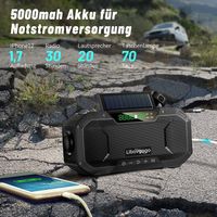 Kurbelradio Tragbares Solarradio Notfall-AM-FM-Radio mit USB-Telefonladefunktion, LED-Taschenlampe und 5000-mAh-Akku für Outdoor-Camping,blau