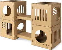 Navaris Katzentunnel aus Karton mit Kratzboards - 4tlg. Katzenhaus aus Pappe zum Zusammenstecken - Papphaus für Katzen - Katzenhöhle Haus Kartonhaus