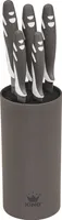 6tlg. Messerblockset KING® ANTHRAZIT Edelstahl beschichtete Klingen plus Messerblock / 1x Kochmesser 20cm, 1x Brotmesser 20cm, 1x Universalmesser 12.5cm, 1x Ausbeinmesser 20cm, 1x Gemüsemesser 8.5cm