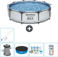Bestway Round Steel Pro MAX Schwimmbad – 305 x 76 cm – Grau – inklusive Pumpe Abdeckung - Wartungspaket - Filter - Reinigungskit