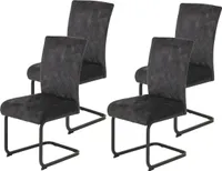 4er Set Esszimmerstuhl Rachel, Schwingstuhl, Microfaser Samt Anthrazit, Vierkantgestell Grau, Komfortsitz Federkorb, 140kg belastbar