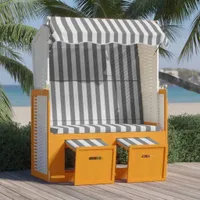 vidaXL Strandkorb mit Dach Poly Rattan & Massivholz Weiß & Grau