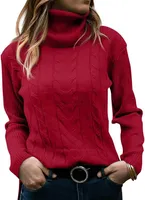 ASKSA Damen Elegant Rollkragen Pullover Casual Strickpullover Jumper Langarm Pulli Sweatshirt Oberteile, Rot, L
