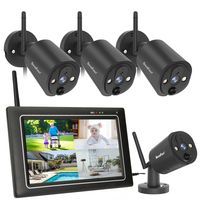SecuFirst 2K Überwachungskamera Aussen Set mit Monitor,4X Kameras Überwachung ohne WLAN +7 Zoll Touchscreen Funk NVR Bildschrim,Gegensprech oder Wiede