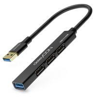 deleyCON USB HUB 4 Port - 4x USB A Anschlüsse (1x USB 3.0 // 3x USB2.0 Buchse) - Mit 15cm Kabel USB A Stecker - Schwarz