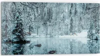 DEQORI Küchenrückwand Glas 80x40 cm 'Winterspiegelung' Spritzschutz Bad Rückwand Küche