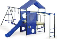 4iQ Große Metallspielanlage Metall Spielplatz für Kinder Metall-Schaukel OLAF Blau 468x339x265 cm
